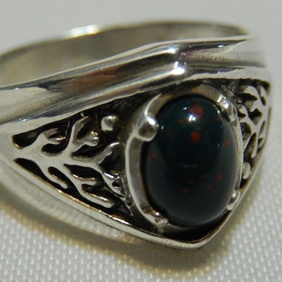 Tree of life Ring .925 Sterling Silver w/ genuine Bloodstone gem USA - Picture 4 of 10